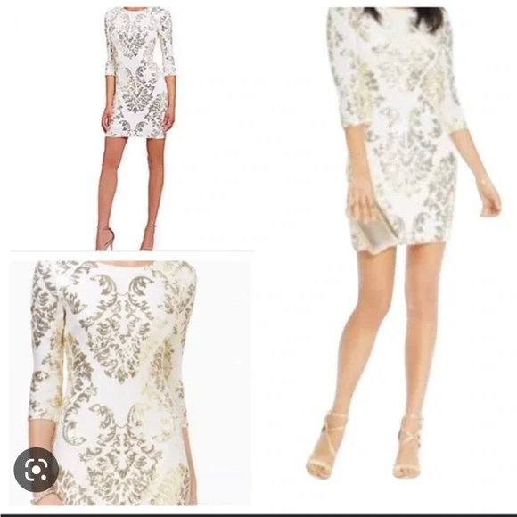 shear dress Ladivine Cd0211 Short Dress Sheer Fit & Flare Shimmer Off The Shoulder Corset XS / Off White